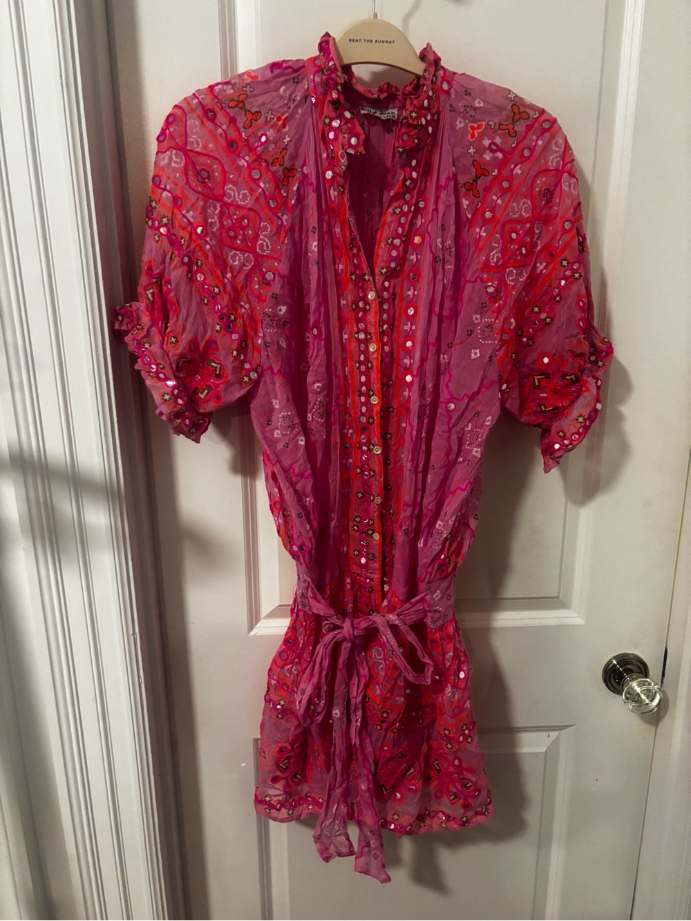 Juliet Dunn Pink & Red Embellished Mini Dress